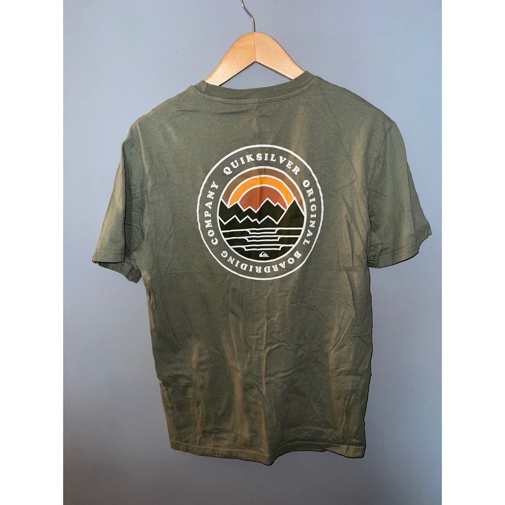 Quiksilver Mens Olive Green Graphic T-Shirt Mountain Wave Logo Size M